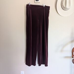 Time and Tru Wide Leg Velvet Pants Medium Wine Red Plum Burgundy